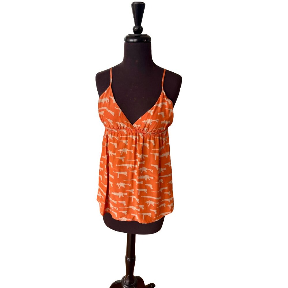 Nili Lotan Orange Novelty Gun Print Cami Top Silk Blend S